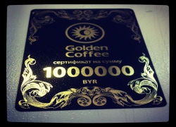 Печать подарочного сертификата для Golden Coffee. Бумага Touche cover black, фольгирование золотом.